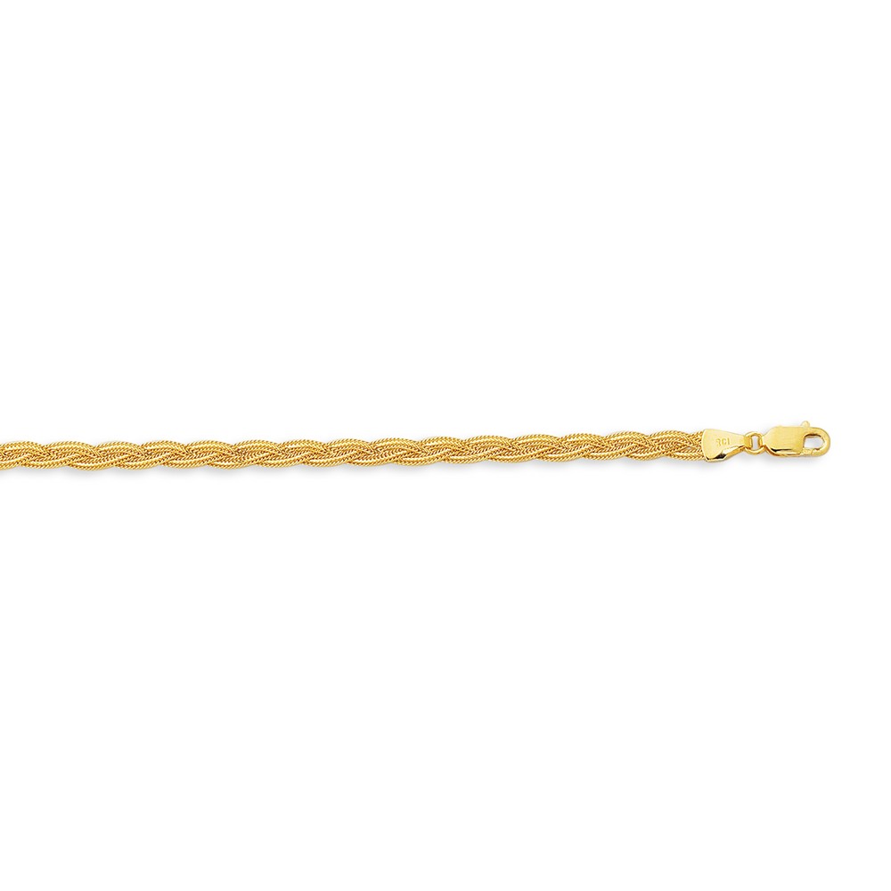 
14k Yellow Gold 3.5mm Sparkle-Cut Braided Fox Chain With Lobster Clasp Anklet - 10 Inch
