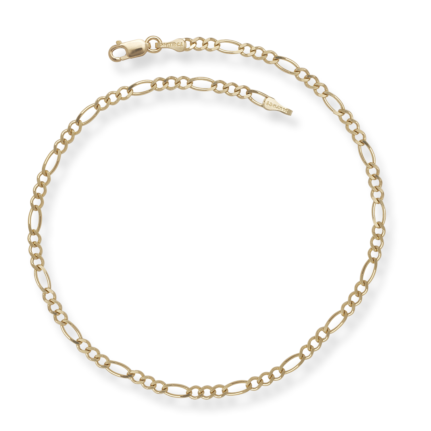 
14k Yellow Gold 2.8mm Sparkle-Cut Alternate Classic Figaro Chain With Lobster Clasp Anklet - 10 Inch
