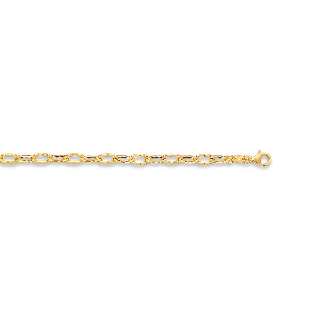 
14k Yellow Gold Shiny Flat Hammered Oval Link Chain Anklet With Pear Shape Clasp - 10 Inch
