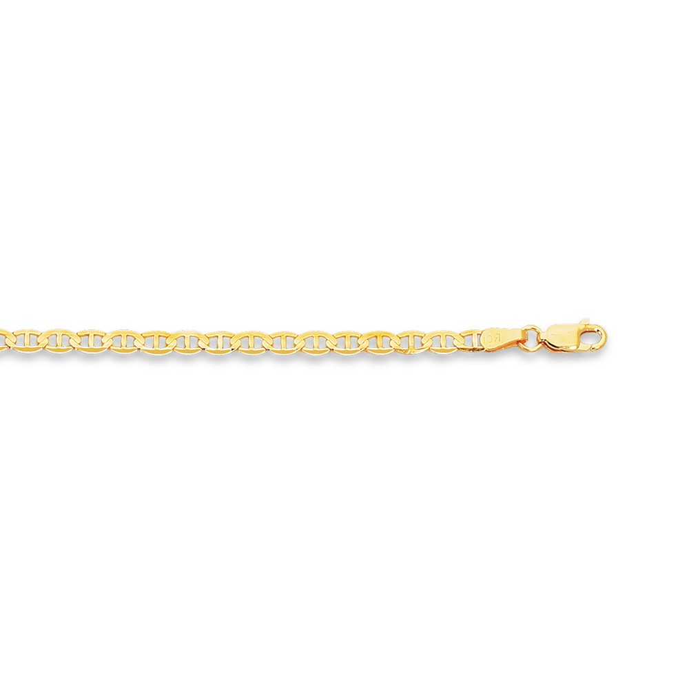 
14k Yellow Gold 3.2mm Sparkle-Cut Mariner Link Chain With Lobster Clasp Anklet - 10 Inch
