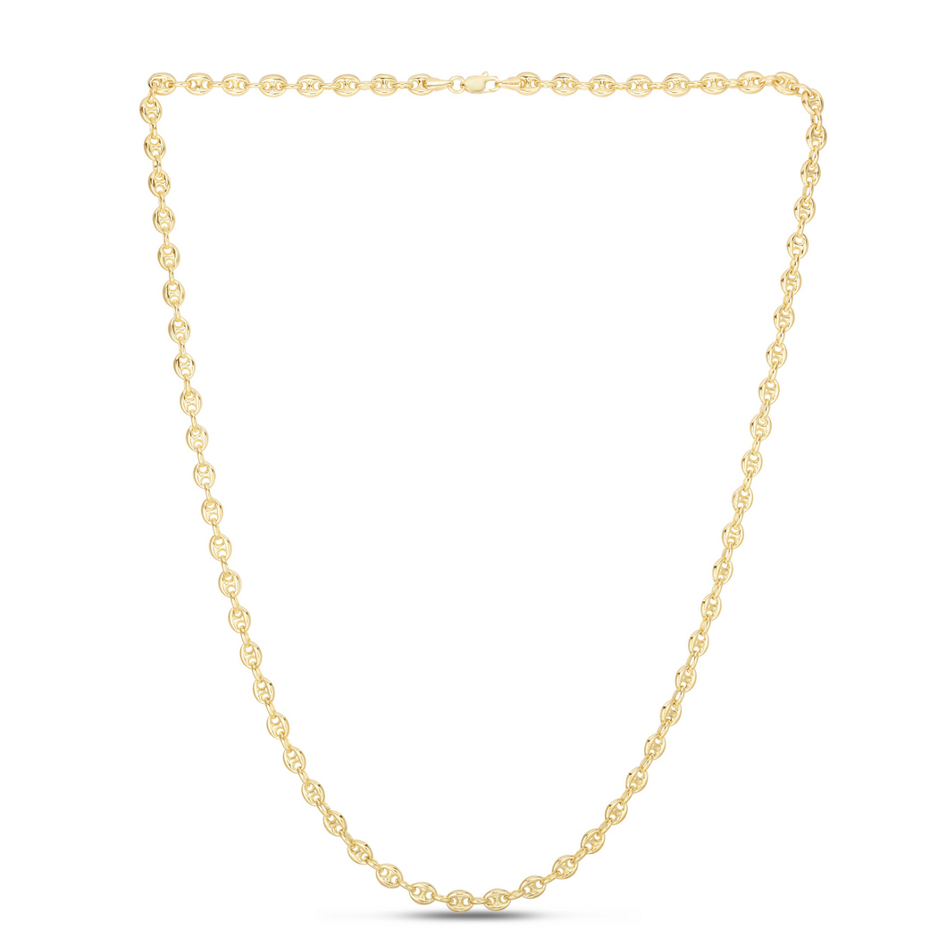 
14k Yellow Gold 4.7mm Sparkle-Cut Puffed Mariner Chain With Lobster Clasp Anklet - 10 Inch
