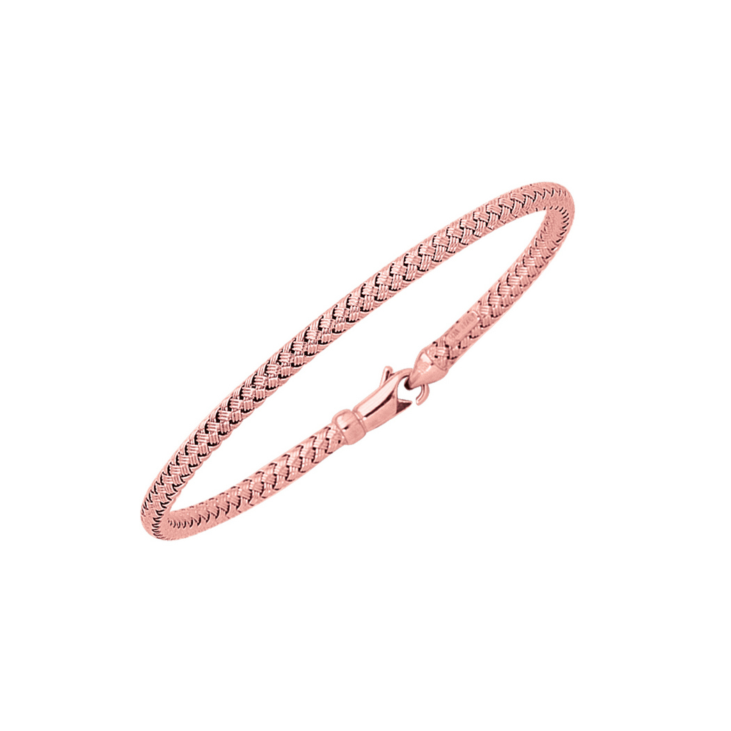 
14k Rose Gold Shiny Round Basket Weaved Bangle Bracelet With Lobster Clasp
