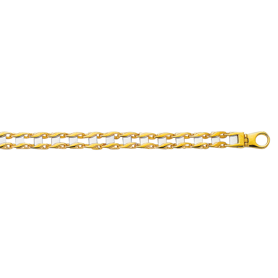 
14k Yellow White Gold 8.5 Inch Railroad Type Mens Bracelet With Fancy Lobster Clasp
