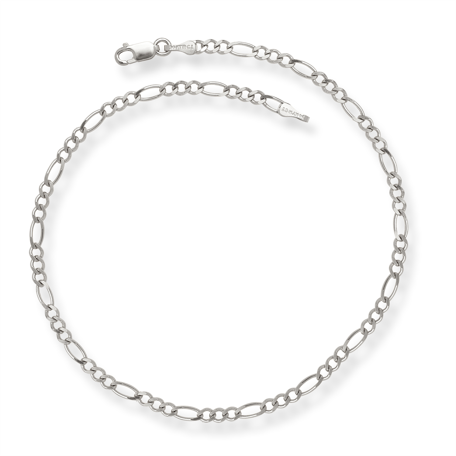 
14k White Gold 2.6mm Sparkle-Cut Alternate Classic Figaro Chain With Lobster Clasp Anklet - 10 Inch
