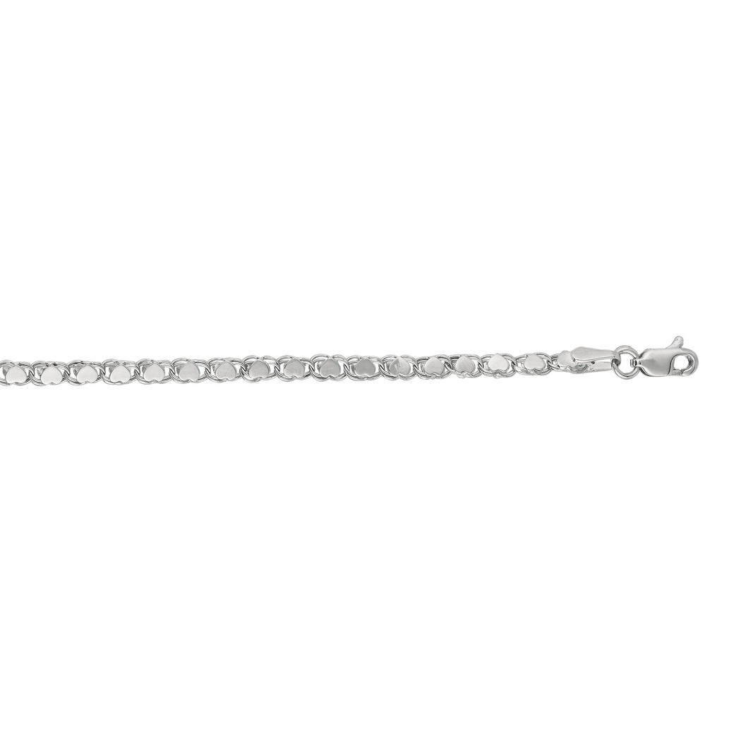 
14k White Gold 2.9mm Sparkle-Cut Heart Chain With Lobster Clasp Anklet - 10 Inch
