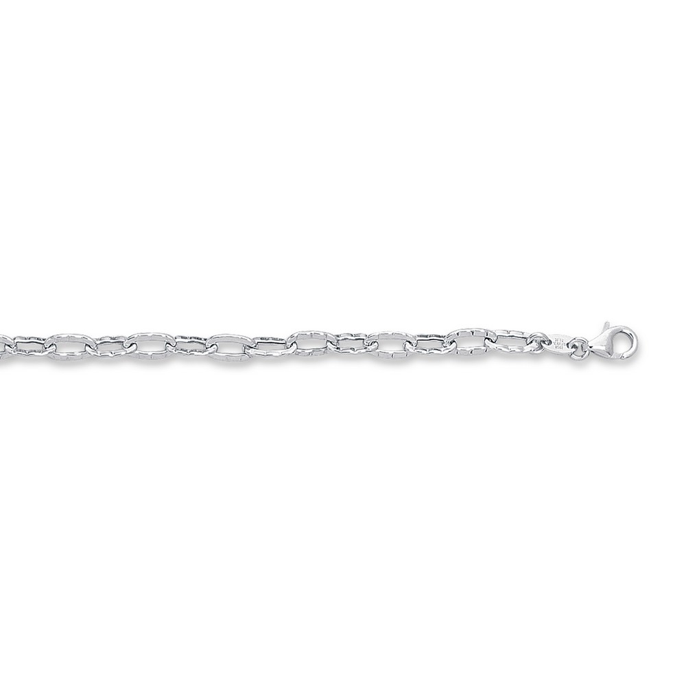 
14k White Gold Shiny Flat Hammered Oval Link Chain Anklet With Pear Shape Clasp - 10 Inch
