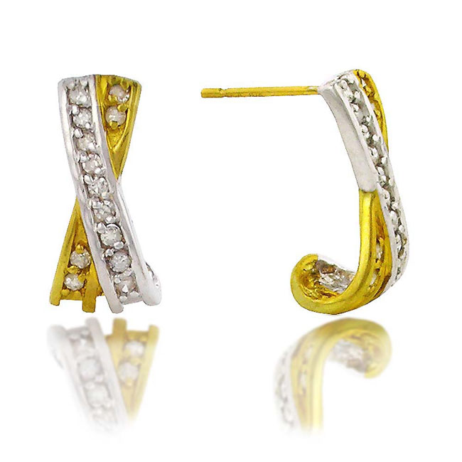 10k Two-Tone X Shaped Diamond Earrings .26 dwt in 10k Yellow Gold and ...